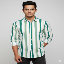 Men's White Green Casual Shirt
