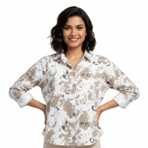 Women's White Mustered Printed Shirt