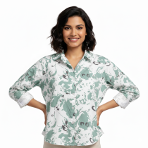 Women's White Pista Printed Shirt