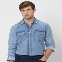 Men's Double Pocket Light Denim Shirt