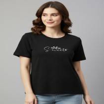 Women's Black Printed T-shirt